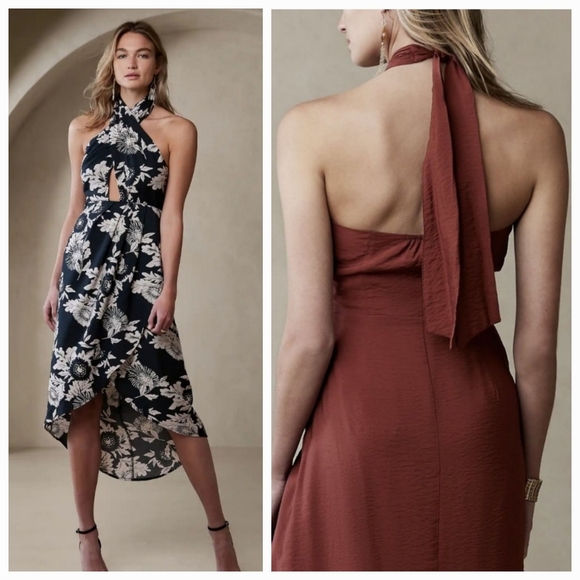 NWT Banana Republic Halter Maxi Dress Size 6 Petite New Eclipse Coal Color - Picture 4 of 8